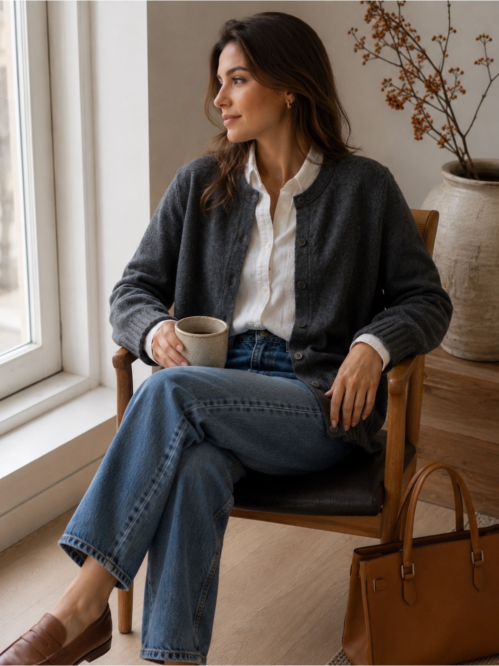 Inhabit 100% Cashmere Cardigan Gray Heather Minimalist Quiet Luxury Sweater M